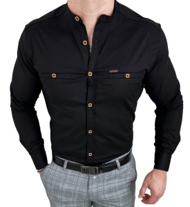 Koszula męska czarna ze stójką slim fit kwadratowe guziki Stylovy 1965
