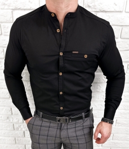 Koszula męska czarna ze stójką slim fit kwadratowe guziki Stylovy 1964