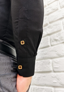 Koszula męska czarna ze stójką slim fit kwadratowe guziki Stylovy 1964