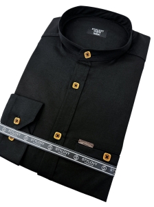 Koszula męska czarna ze stójką slim fit kwadratowe guziki Stylovy 1964