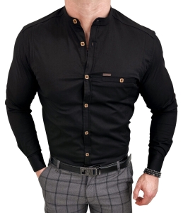 Koszula męska czarna ze stójką slim fit kwadratowe guziki Stylovy 1964