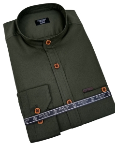 Koszula męska khaki ze stójką slim fit kwadratowe guziki Stylovy 1964