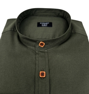 Koszula męska khaki ze stójką slim fit kwadratowe guziki Stylovy 1964