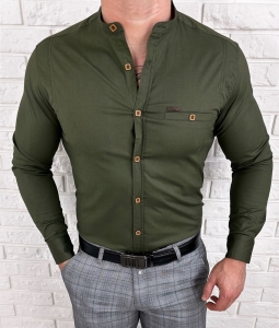 Koszula męska khaki ze stójką slim fit kwadratowe guziki Stylovy 1964