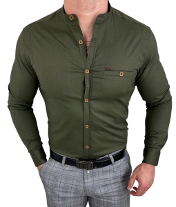 Koszula męska khaki ze stójką slim fit kwadratowe guziki Stylovy 1964