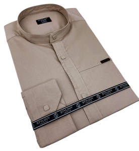 Koszula męska beżowa ze stójką slim fit zapinana na napy 1963-N