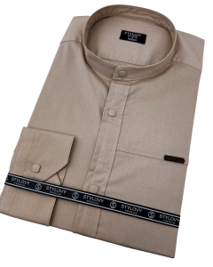 Koszula męska beżowa ze stójką slim fit zapinana na napy 1963-N