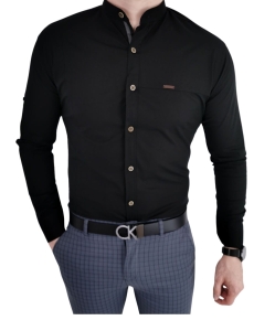 Czarna męska koszula ze stójką slim fit z przeszyciami 0134/2