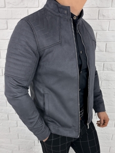 Kurtka biker zamszowa męska szara M-7196 Stylovy