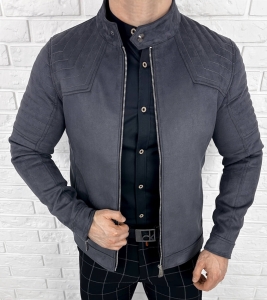 Kurtka biker zamszowa męska szara M-7196 Stylovy