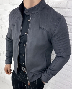 Kurtka biker zamszowa męska szara M-7196 Stylovy
