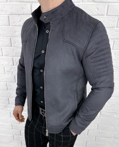 Kurtka biker zamszowa męska szara M-7196 Stylovy