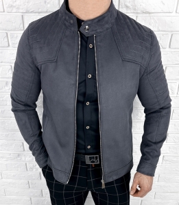 Kurtka biker zamszowa męska szara M-7196 Stylovy