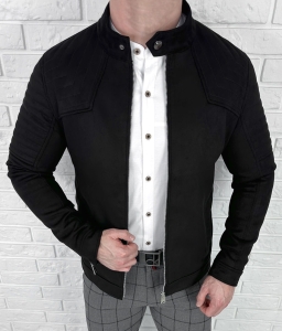 Kurtka biker zamszowa męska czarna M-7196 Stylovy