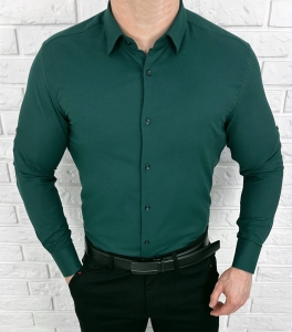 Koszula męska butelkowa zieleń slim fit oxford z kołnierzem 2070