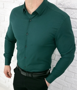 Koszula męska butelkowa zieleń slim fit oxford z kołnierzem 2070