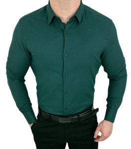Koszula męska butelkowa zieleń slim fit oxford z kołnierzem 2070