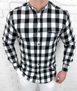 Koszula w kratę męska biało czarna slim fit Stylovy 6001