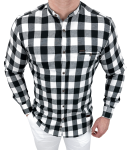 Koszula w kratę męska biało czarna slim fit Stylovy 6001