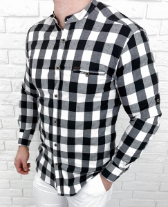 Koszula w kratę męska biało czarna slim fit Stylovy 6001