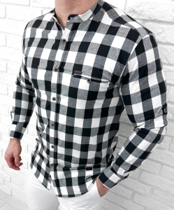 Koszula w kratę męska biało czarna slim fit Stylovy 6001