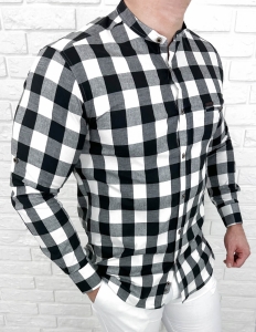 Koszula w kratę męska biało czarna slim fit Stylovy 6001
