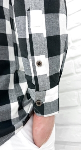 Koszula w kratę męska biało czarna slim fit Stylovy 6001