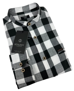 Koszula w kratę męska biało czarna slim fit Stylovy 6001