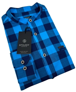 Koszula męska w kratę niebieska slim fit Stylovy 6001