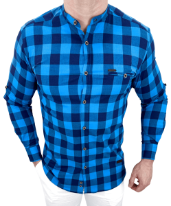 Koszula męska w kratę niebieska slim fit Stylovy 6001