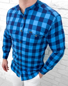 Koszula męska w kratę niebieska slim fit Stylovy 6001