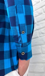 Koszula męska w kratę niebieska slim fit Stylovy 6001