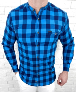 Koszula męska w kratę niebieska slim fit Stylovy 6001