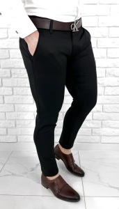 Eleganckie spodnie męskie czarne slim fit Stylovy D-1188