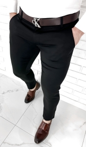 Eleganckie spodnie męskie czarne slim fit Stylovy D-1188