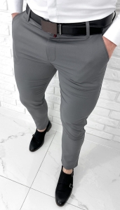 Eleganckie spodnie męskie szare slim fit Stylovy D-1100C