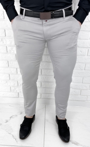 Eleganckie spodnie męskie jasne szare slim fit Stylovy D-1100