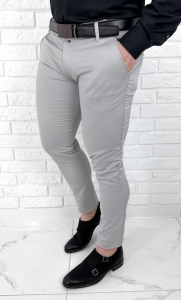 Eleganckie spodnie męskie jasne szare slim fit Stylovy D-1100