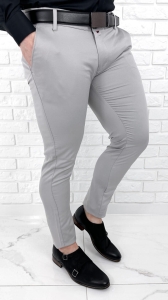 Eleganckie spodnie męskie jasne szare slim fit Stylovy D-1100