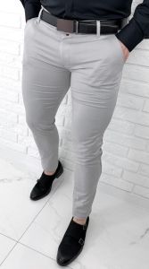 Eleganckie spodnie męskie jasne szare slim fit Stylovy D-1100