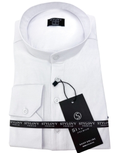 Biała koszula męska slim fit oxford zapinana do połowy 2011