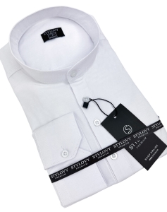 Biała koszula męska slim fit oxford zapinana do połowy 2011
