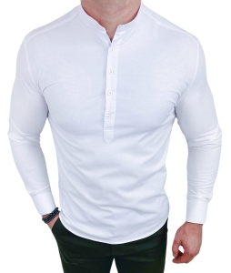 Biała koszula męska slim fit oxford zapinana do połowy 2011