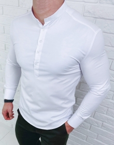 Biała koszula męska slim fit oxford zapinana do połowy 2011