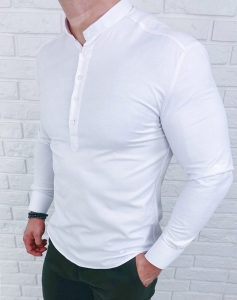 Biała koszula męska slim fit oxford zapinana do połowy 2011