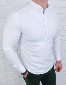 Biała koszula męska slim fit oxford zapinana do połowy 2011