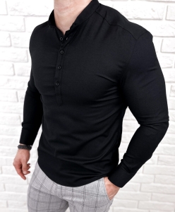 Czarna koszula męska slim fit oxford zapinana do połowy 2011