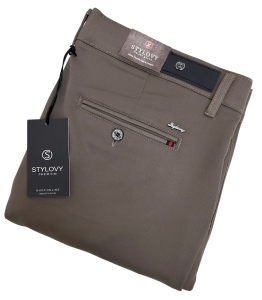 Eleganckie spodnie męskie brązowe slim fit Stylovy D-1100Z