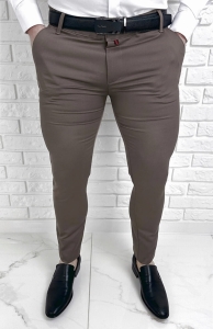 Eleganckie spodnie męskie brązowe slim fit Stylovy D-1100Z