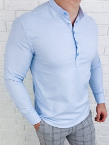 Niebieska koszula męska slim fit oxford zapinana do połowy 2011